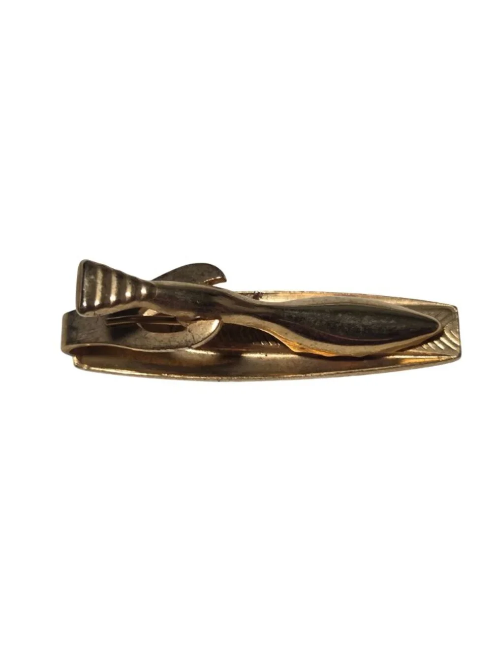Vintage Gold Tone Tie Clip Engraved Chevron Design Men Fashion Jewelry Accessory